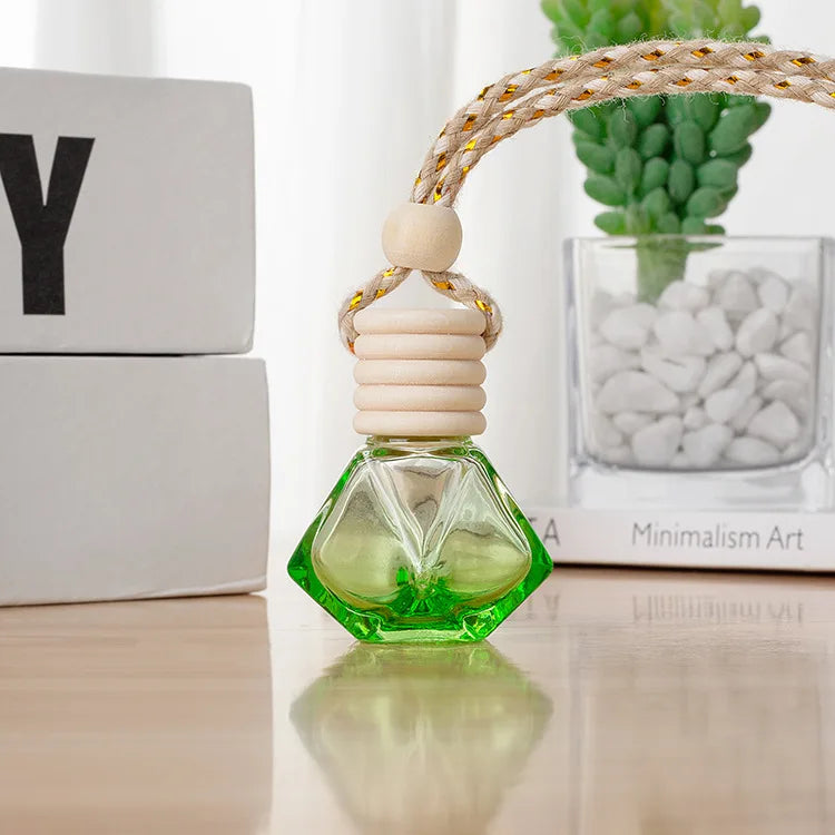 6ml Mini Pocket Glass Perfume Bottle Colorful Rhombus Shape Perfume Diffuser Glass Bottle Empty Bottle Car Hanging Decoration