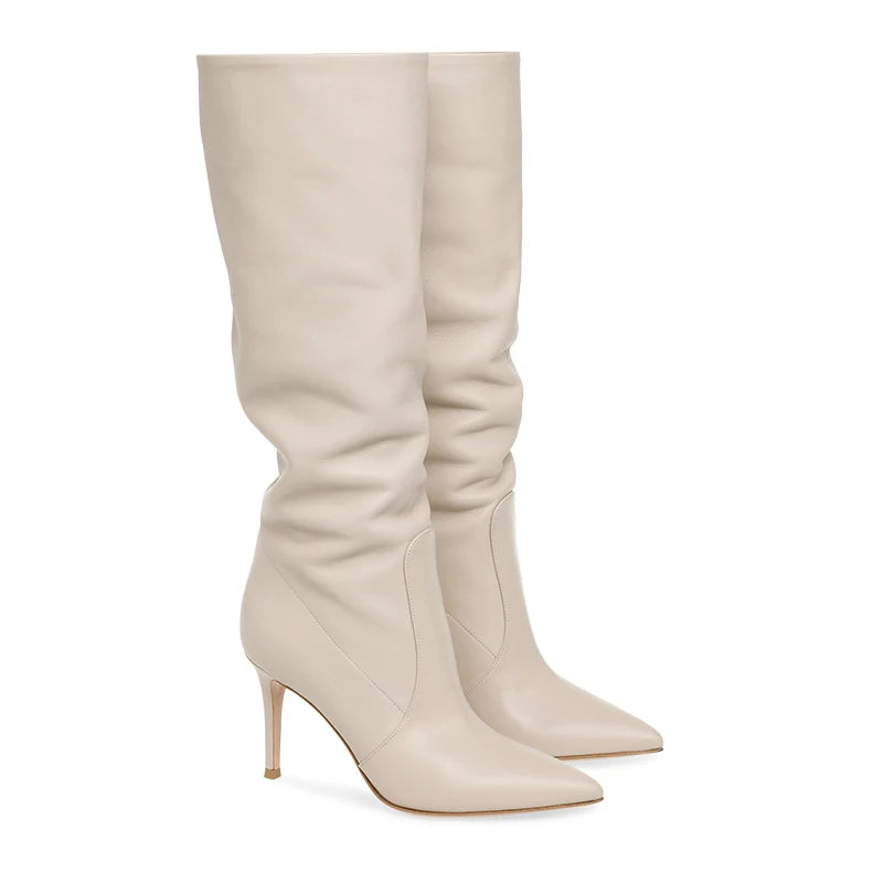 Brown Faux Suede Knee High Boots Slouch 2025 Women Shoes Winter Slouchy Long Boots Woman High Heel Latest Camel Ladies Tall Boot