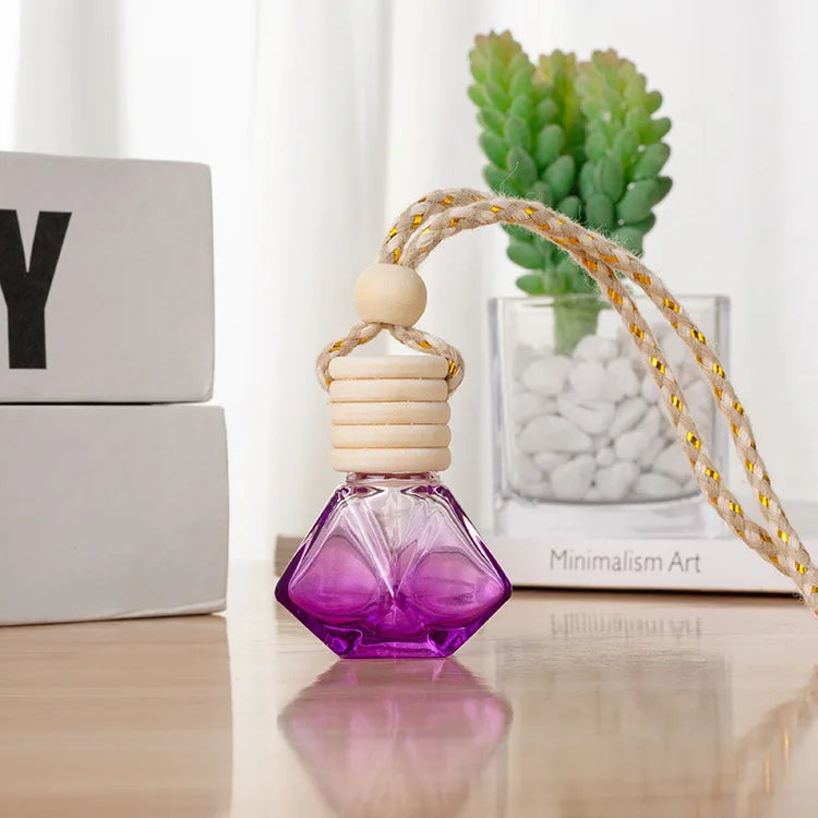 6ml Mini Pocket Glass Perfume Bottle Colorful Rhombus Shape Perfume Diffuser Glass Bottle Empty Bottle Car Hanging Decoration