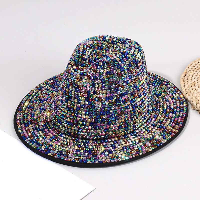 New Adult Wide Brim Sombrero Hip Hop Jazz Hat Men Borsalino Fedora Bucket Hats White Rhinestone Fedora Hats