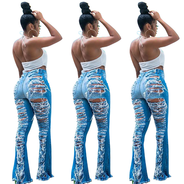 JEAN Lowest Price Hole Zipper Fly Boot Cut Blue Jean Short Casual Pants Denim Jeans