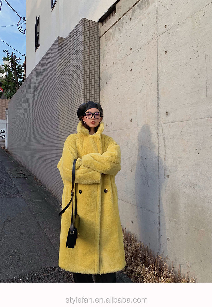Sheep Shearing Fur Coat Fur Ladies Long Winter Coats Teddy Coat in Beige Khaki Brown Women Oversize