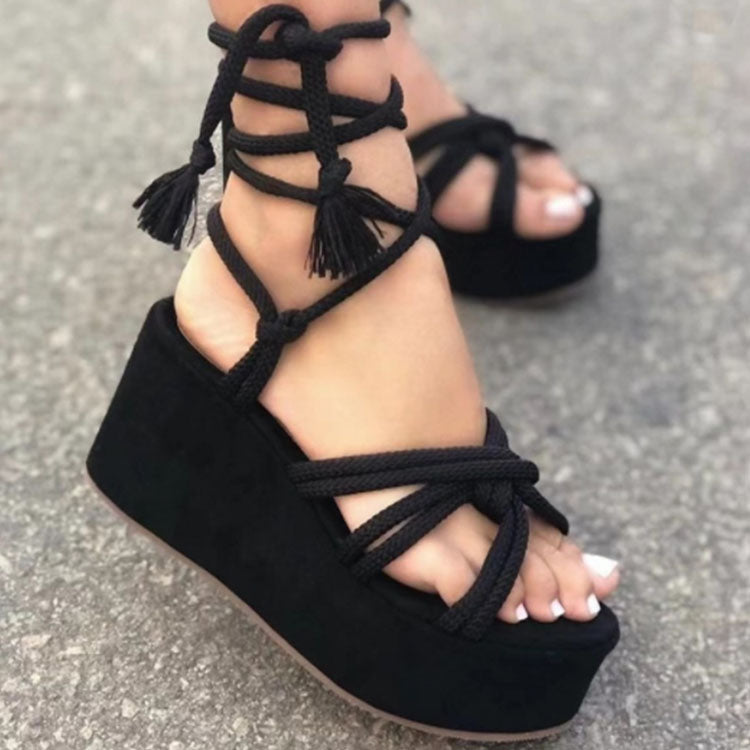 Hot Sale Rope Sandals  Flat Sandals for Women and Ladies Lace Up Sandals Women