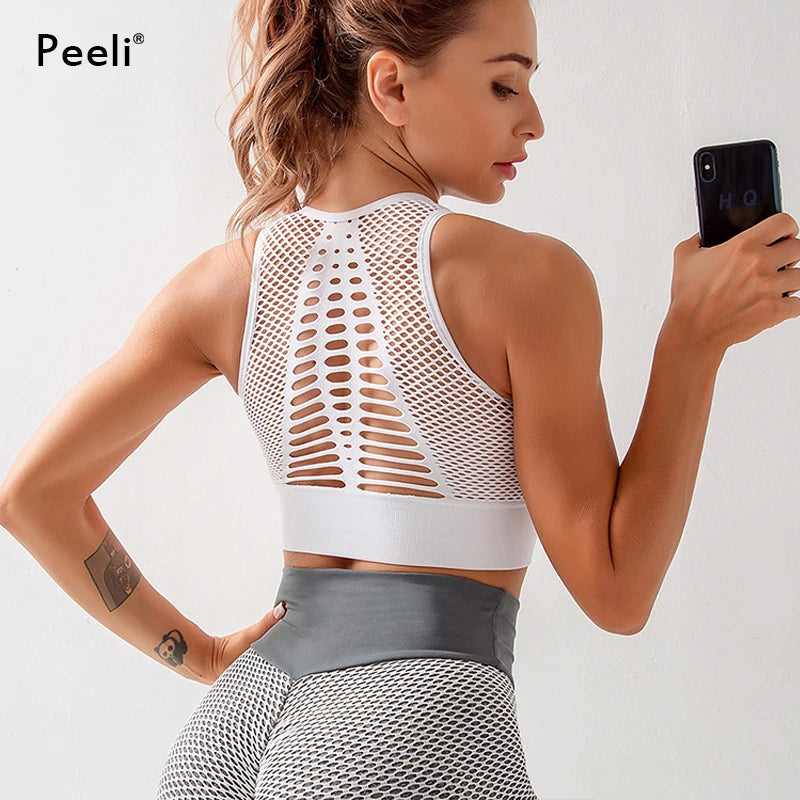 Seamless Sports Bra Top Fitness Women Racerback Running Crop Tops Femme Pink Workout Padded Yoga Bra High Support Activewear