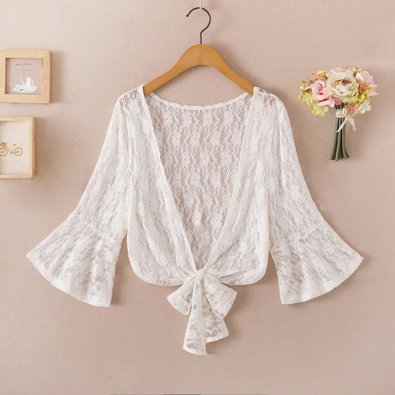 Summer Blouses for Women 2020 Woman v Neck Tie Waist Blouse Shirt Chiffon Black Ruffle Sleeve Top Lace Beach Blouse Cover Up