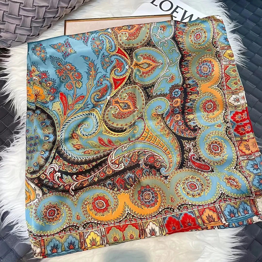 BYSIFA| Blue Red 100% Natural Silk Scarf Hijab Women Fashion Brand Large Square Scarves Shawls Autumn Winter Paisley Scarves