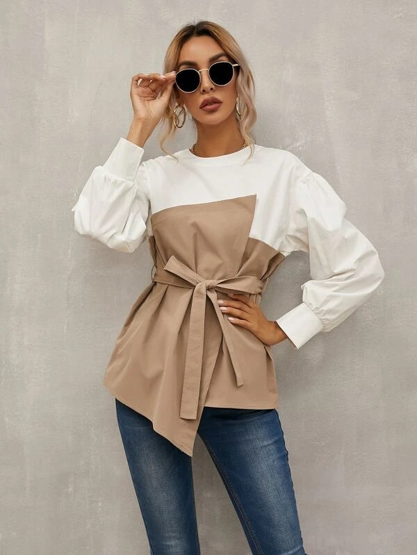 XLL New Crew Neck Blouse Long Sleeve Woman Tops Fashionable Pullover Women's Blouses & Shirts