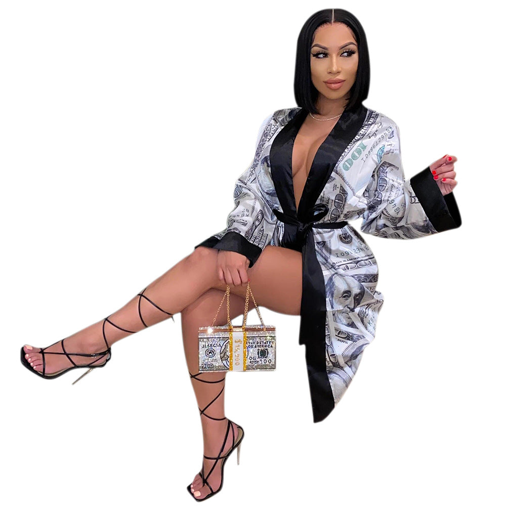 Home Silky Dollar Sleepwear Women Pajamas  Printing  Pajamas Dress for Women Woman Pajamas