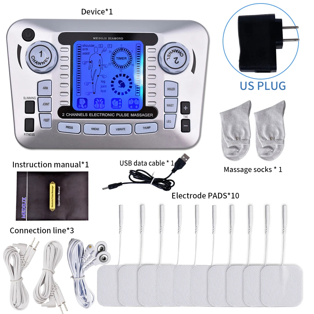 Electric Pulse Massager Tens EMS Muscle Stimulator 12Modes Digital Therapy Machine Massager Pain Relief Tool Health Care Machine