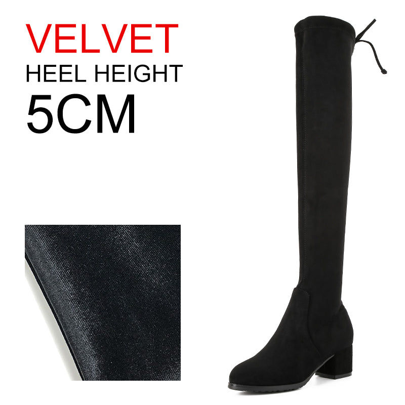 Women's Fashion Long Boot Manufacturers Thigh High Thick Heel Boots Comfort Stretch Suede Knee Boots