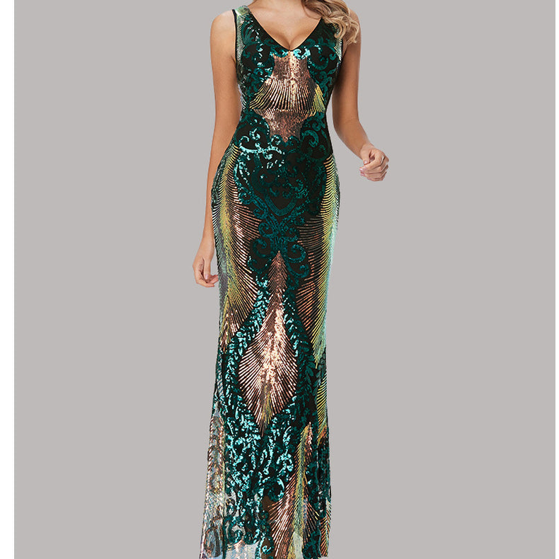 Womens Sleeveless Sequin Dress v NECK Mermaid Maxi Evening Dresses Bodycone Regular Fit Bridesmaid Dresses