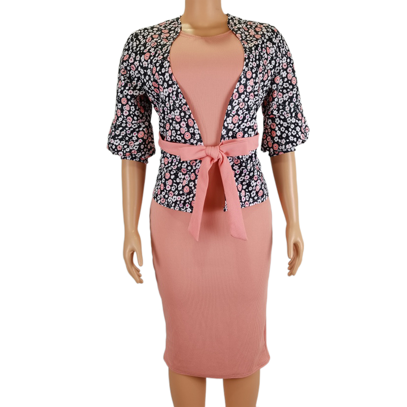 Ladies Jacket Bodycon Dress Two Piece Dresses Women Lady Elegant Flowers Long Sleeves Office Dresses