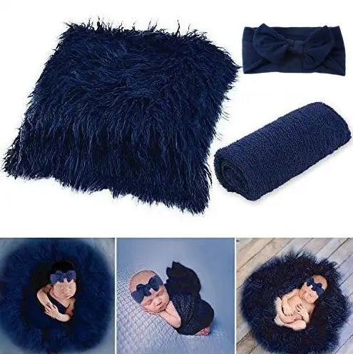 3PCS Newborn Baby Photography Props Baby Blanket Posing Headband Blanket for Photo New Born Baby Gift Set