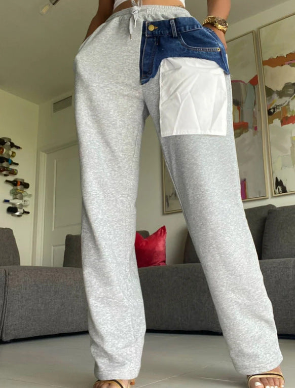 Fall Sweat Pants Patch Work Pocket Trousers Women Clothing Joggers Pants for Women