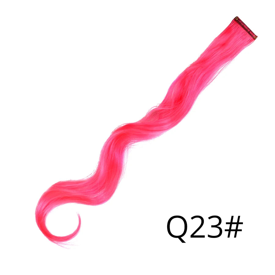 Party Hair Extensions Body Wave Ombre Hairpiece Synthetic Fiber Straight Strands Hair on Hairpins Rainbow Blend in Your Hair