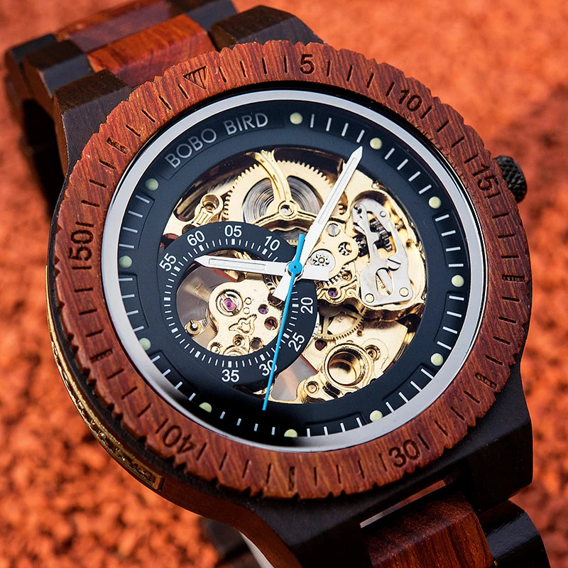 Mechanical Automatic Watches Fashion Luxury Wood Art Design Unique Design Material Traceability Watches Casual Waterproof Watch