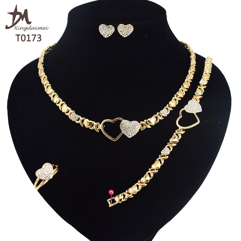 T0245 High Quality 14K Gold Plating Jewelry Women Jewelry Set 14k Gold Plating Diamond XOXO Jewelry Set