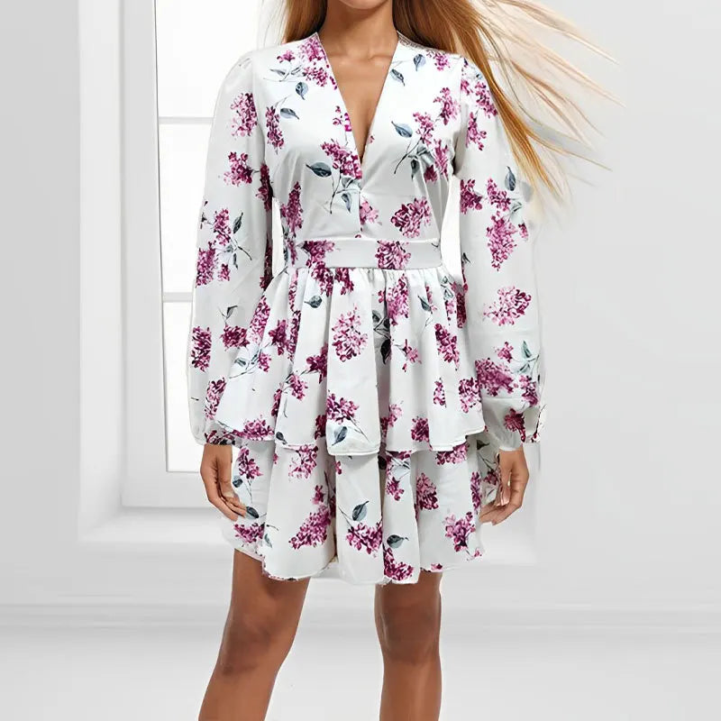 New Womens Dresses Casual Dresses Long Sleeves Slim Temperament Printing Women Clothes Dress