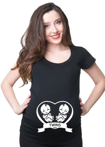 2021 Funny Maternity T-Shirt Cute Comfortable Pregnancy T-Shirt Twins Pregnancy T-Shirt Summer Short Sleeve Tee Shirts Drop Ship