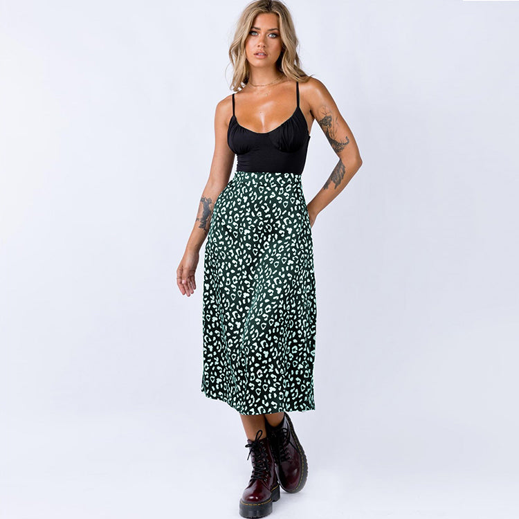 Spring/Summer Leopard Chiffon Skirts Printed Womens Skirts Midi Sexy Zipper High Waist Maxi Skirt