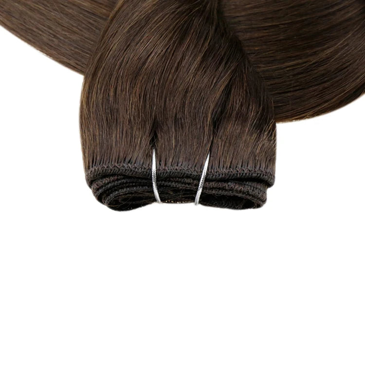 Full Shine Straight Hair Darkest Brown  Human Hair Extensions Virgin Machine Weft Hair Extensions(#2)