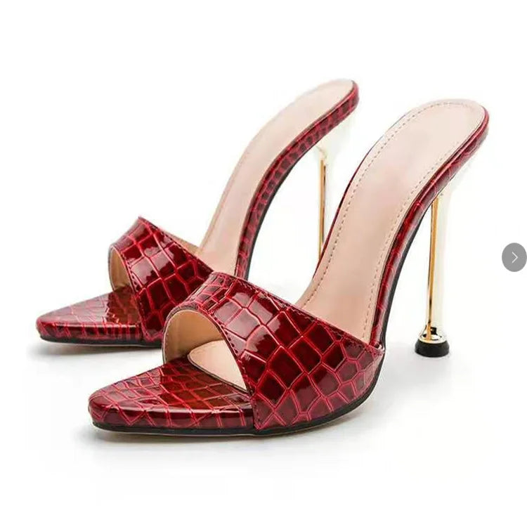 Snakeskin Pointed Toe Stiletto Heels Beautiful Mature Sexy Women High Heel Sandals