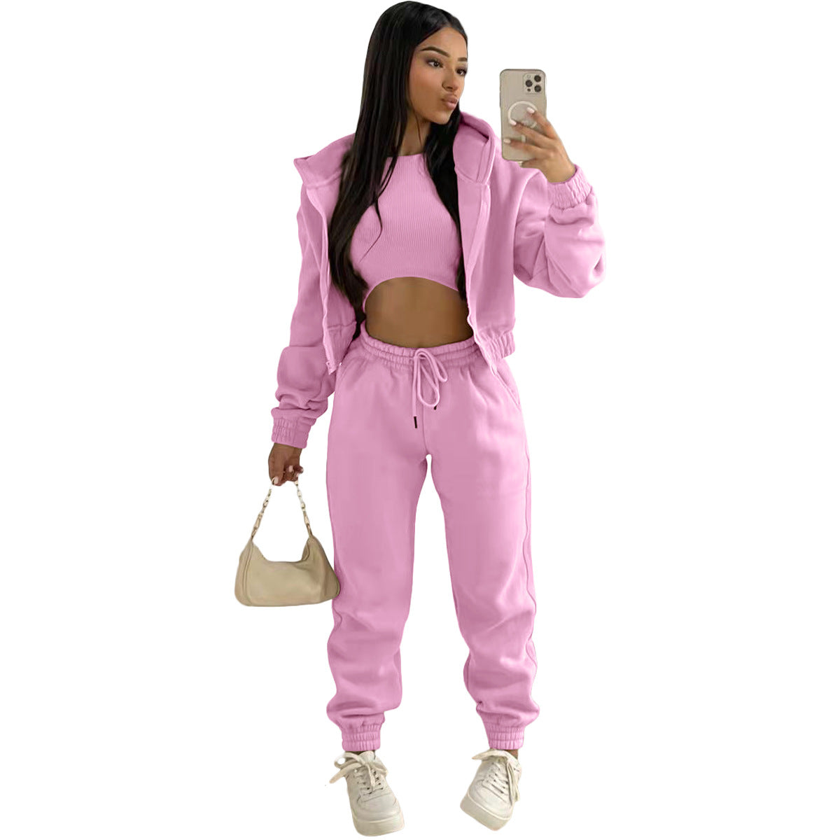In Stock  Cotton Thick 3 Piece Outfit Joggers Pants Two Piece Pants Set Activewear Women Tracksuit
