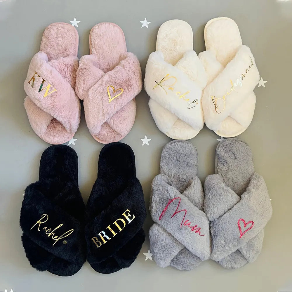Personalized Bridal Slipper Bridesmaid Gifts Wedding Bridesmaid Fluffy Bachelorette Fluffy Slippers Birthdays Christmas Gifts