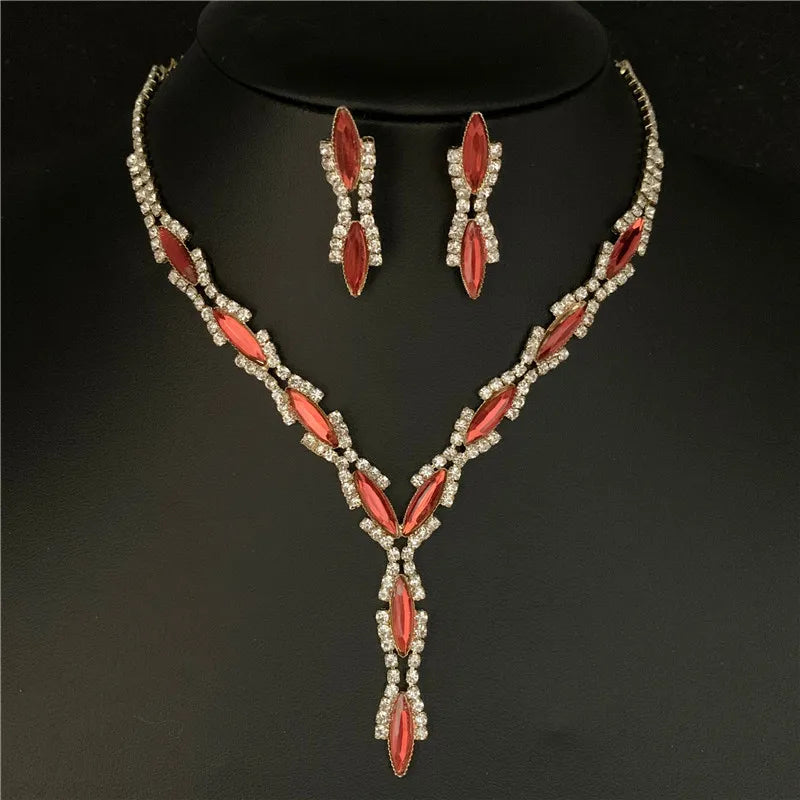 Sexy Wave Bridal Choker Jewelry Set Silver Plated Rhinestone Crystal Necklace Earrings Women Wedding Jewerlry Set