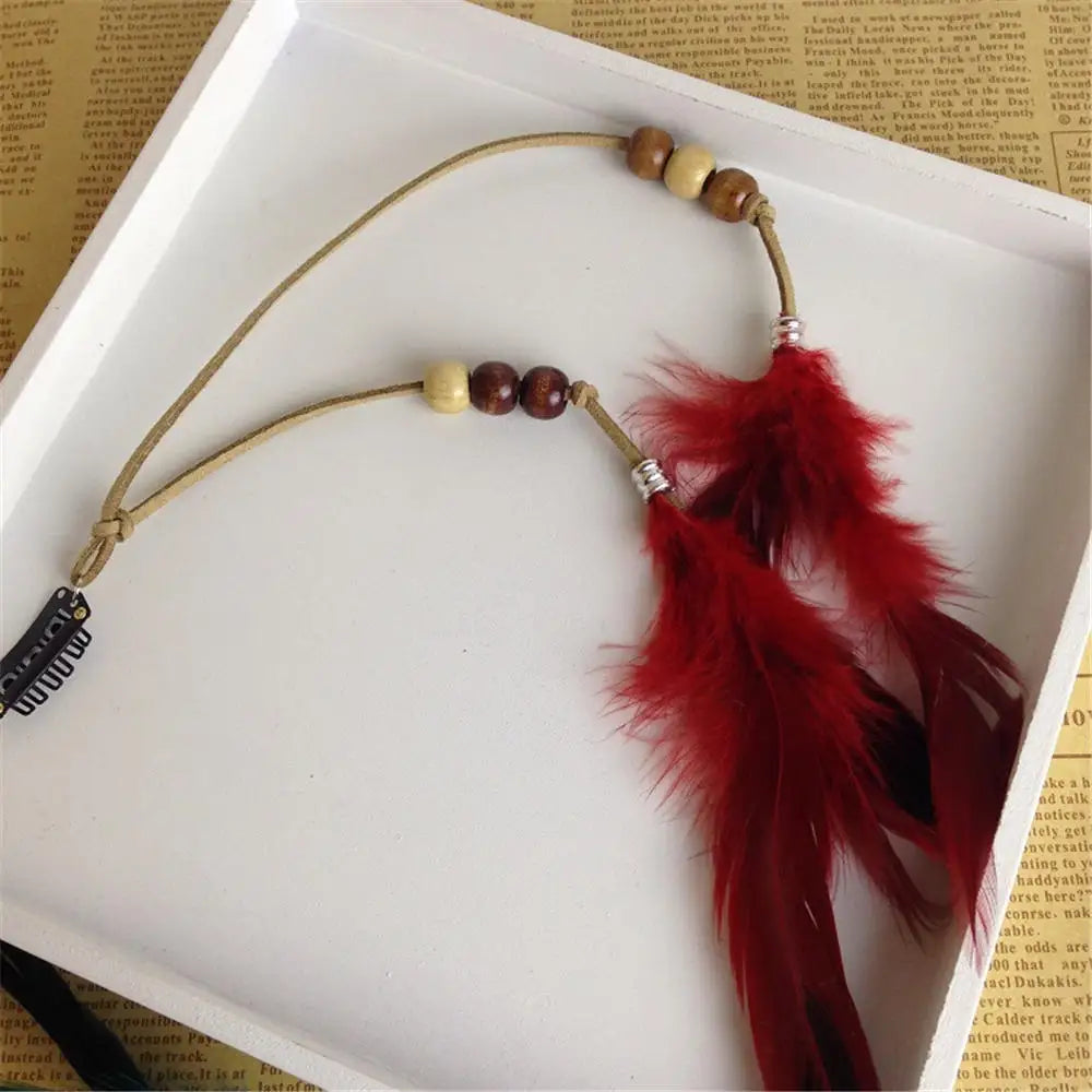 Bohemian Feather Headband Scrunchies Tribal  Hair Bands Women Girl Hippie Weaving Hair Accessories Hair Clip Hair Rope Headwear