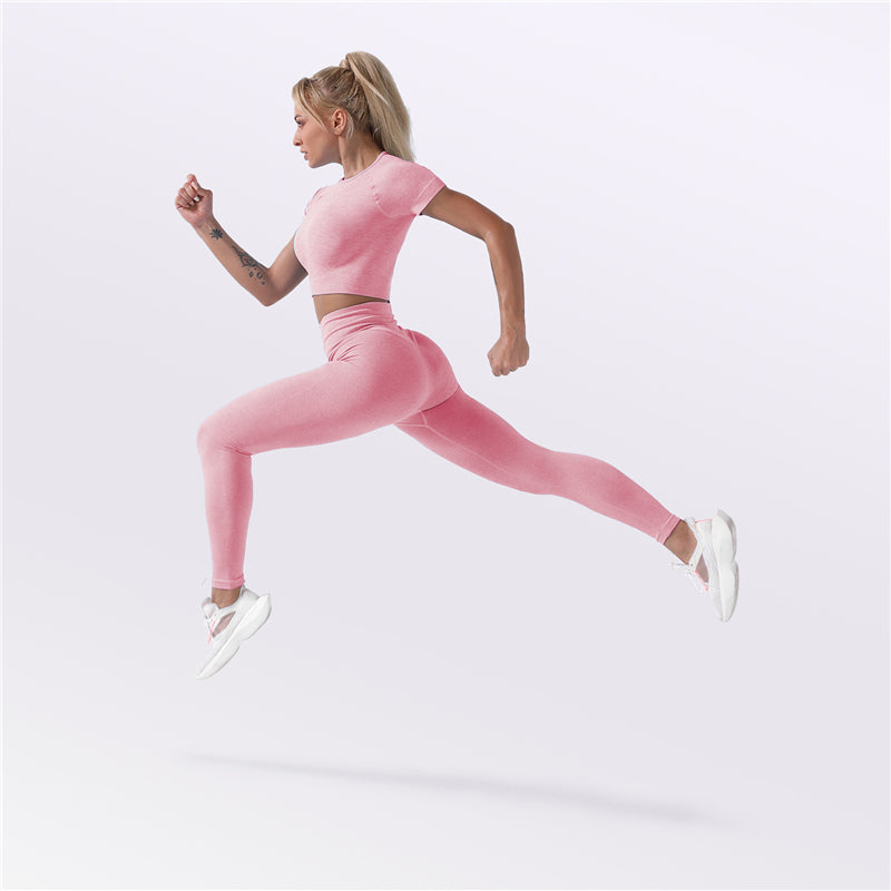 Factory New Design Seamless Fitness Crop Tops and Tight Pants Ladies  2 Pcs Seamless Sportswear Fit Activewear Set for Women