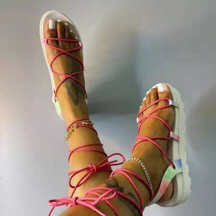 2021 Fashion Lady Sandales Bandage Lace-Up Platform Roman Talons Femmes Sandalias Mujer Flat Women Sandals for Women