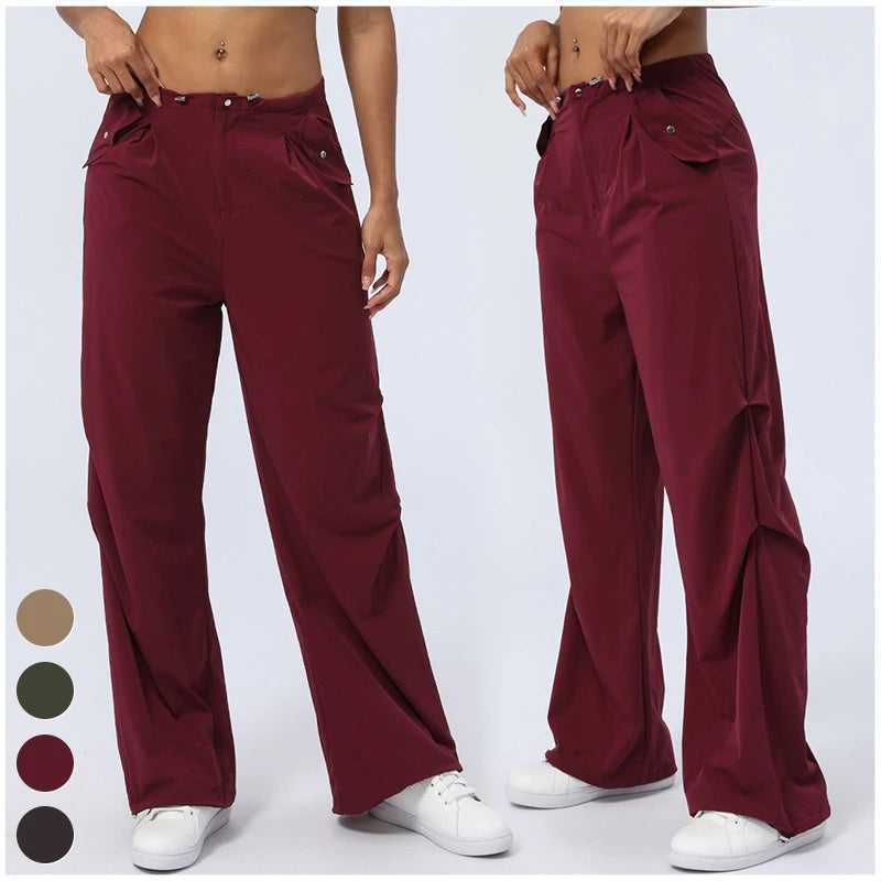 Fashion Quick Dry Sports Pants Custom Women's Clothings Loose Straight Trousers Casual High Waist Cargo Pant Women Pants