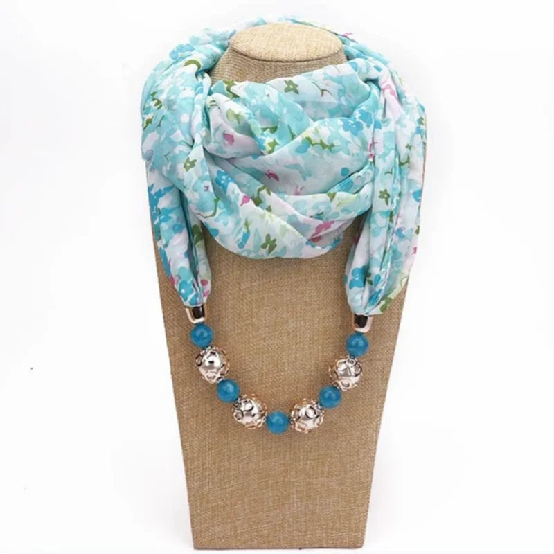 YLWHJJ Multi-Style Decorative Jewelry Necklace Resin Beads Pendant Scarf Women Foulard Femme Head Scarves Hijab Scarfs