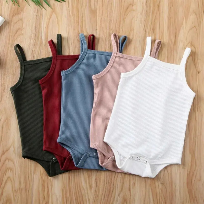 0-18Months Unisex Baby Summer Bodysuit Baby Boy Solid Pink White Green Jumpsuit for Newborn Girls Sleeveless Playsuit Clothes