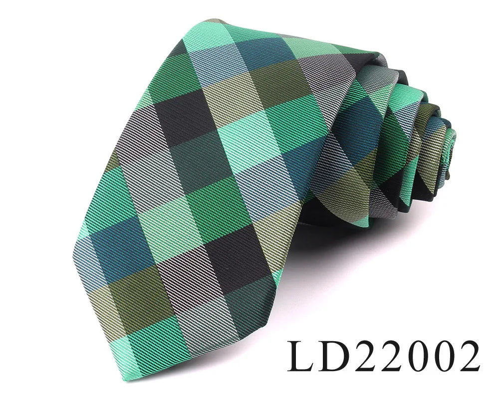 Italian Silk Tie Checked Plaid Pleated Neck Ties for Men Business 7CM Polyester Ties Business