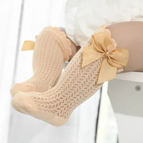 Lawadka Baby Girl Socks Toddler Baby Bow Cotton Summer Mesh Baby Knee Socks Newborn Infant Non-Slip Long Baby Boys Socks 0-2t