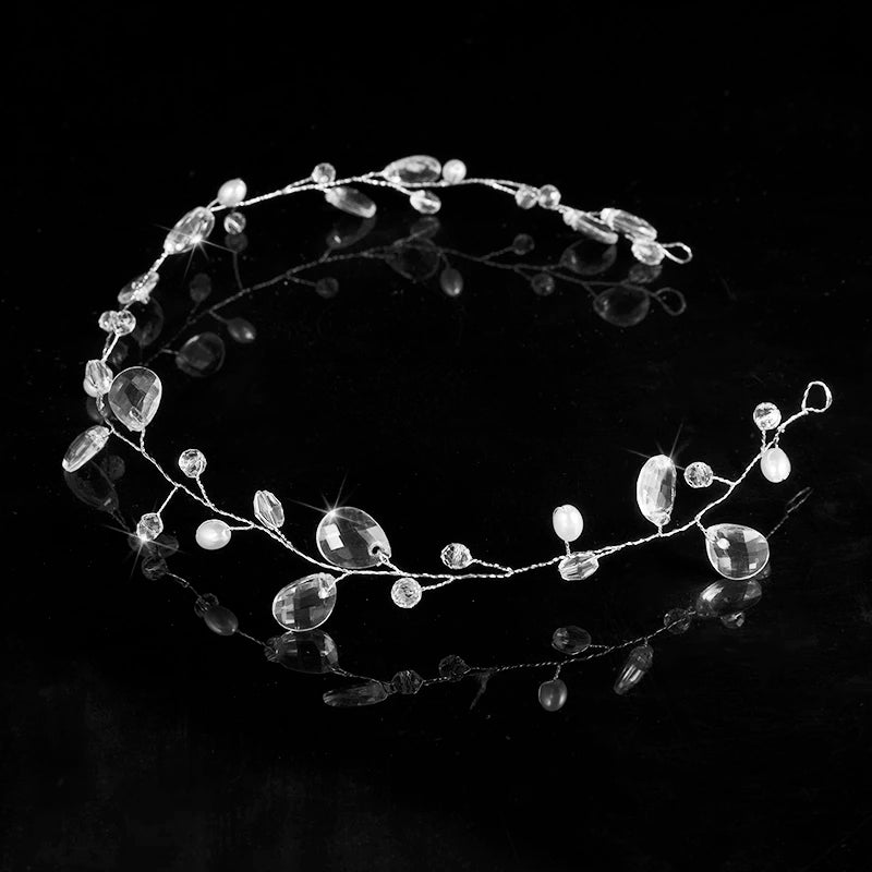 Elegant Bridal Wedding Hair Accessories Crystal Pearl Flower Girl Headband Ribbon Headpiece Hair Jewelry Accessories