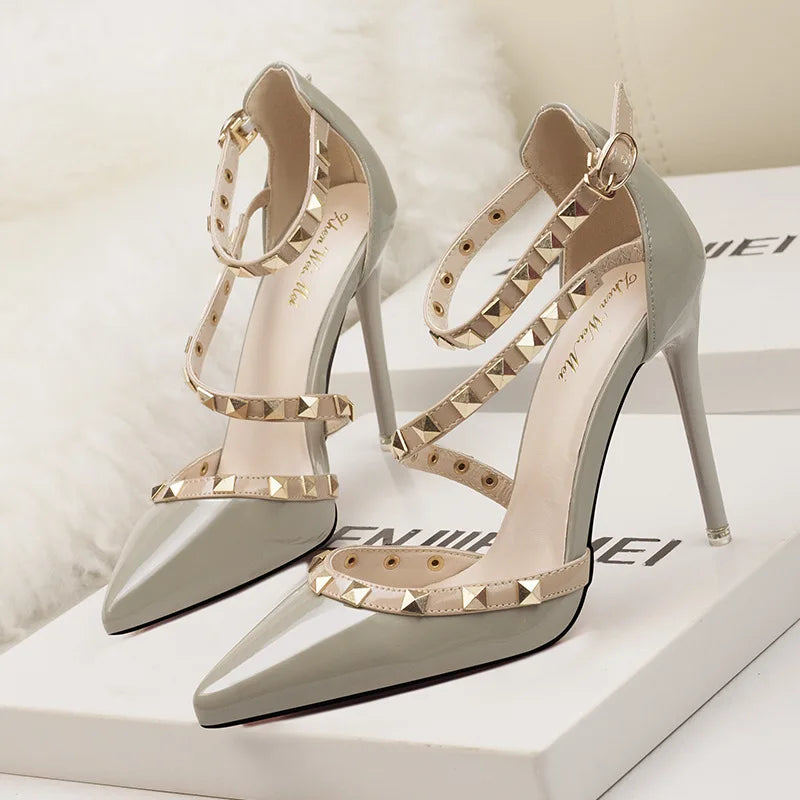 YiXin Women High Heel Shoes 2025 Summer Thin High Heels Pointed Sequined Sexy Ladies High Heel Shoes