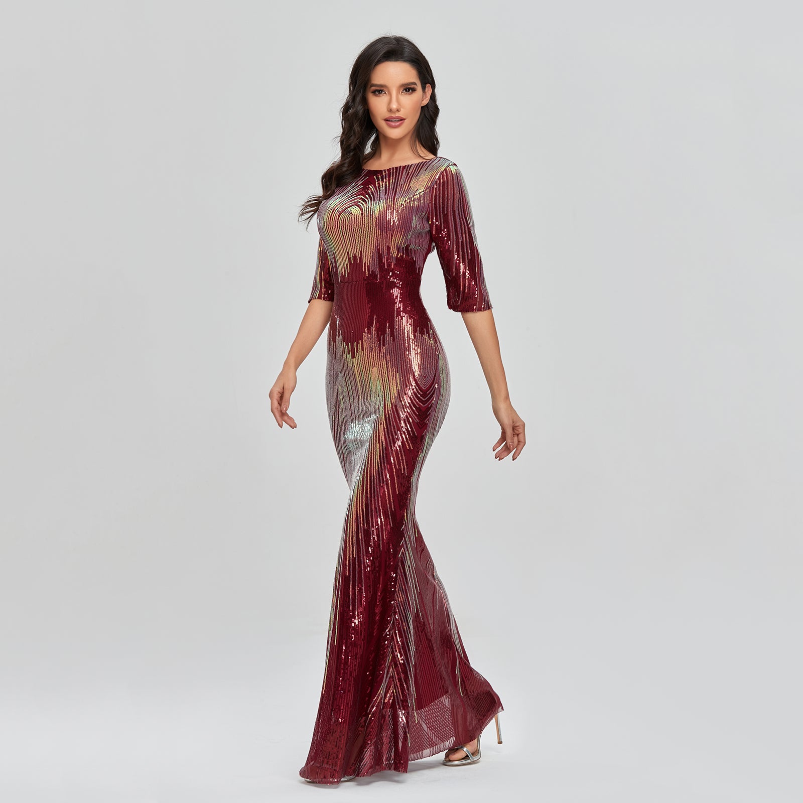 2XL Wedding Guest Sequin Dresses Women Party Half Sleeve Prom Dresses 2021 - My Store