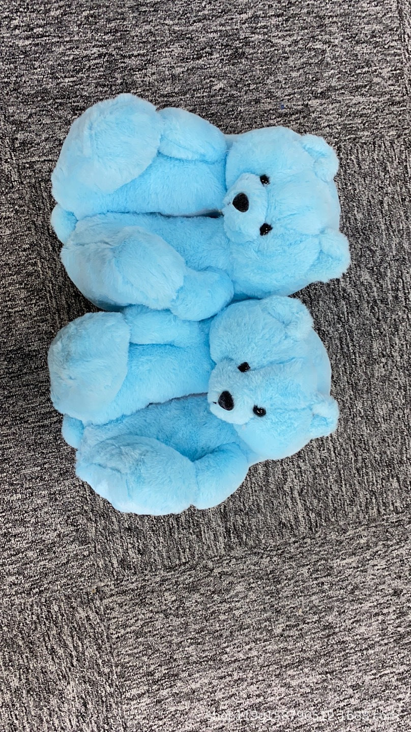 Drop Shipping Fashion Design Winter Women Girl Fur Shoes Cute Cartoon Animal Teddy Bear Warm Slippers Bedroom Soft Fur Slipper