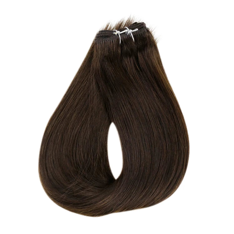 Full Shine Straight Hair Darkest Brown  Human Hair Extensions Virgin Machine Weft Hair Extensions(#2)