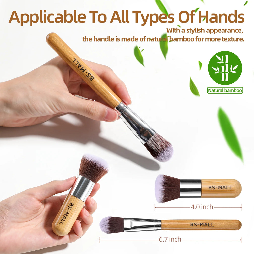 BS-MALL 11 Piece Bamboo Makeup Brush Tools Set Eco-Friend Vegan Synthetic Fiber Make Up Brushes With Makeup Sponge Set - My Store