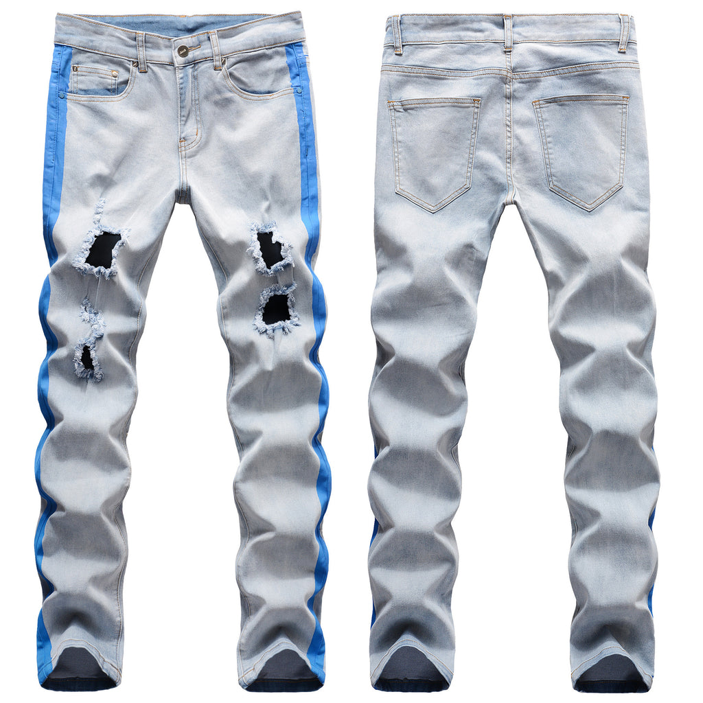 Fashion Skinny Ripped Printed Man Denim Pant Jean  Slim Fit Straight Mens Pants Jeans