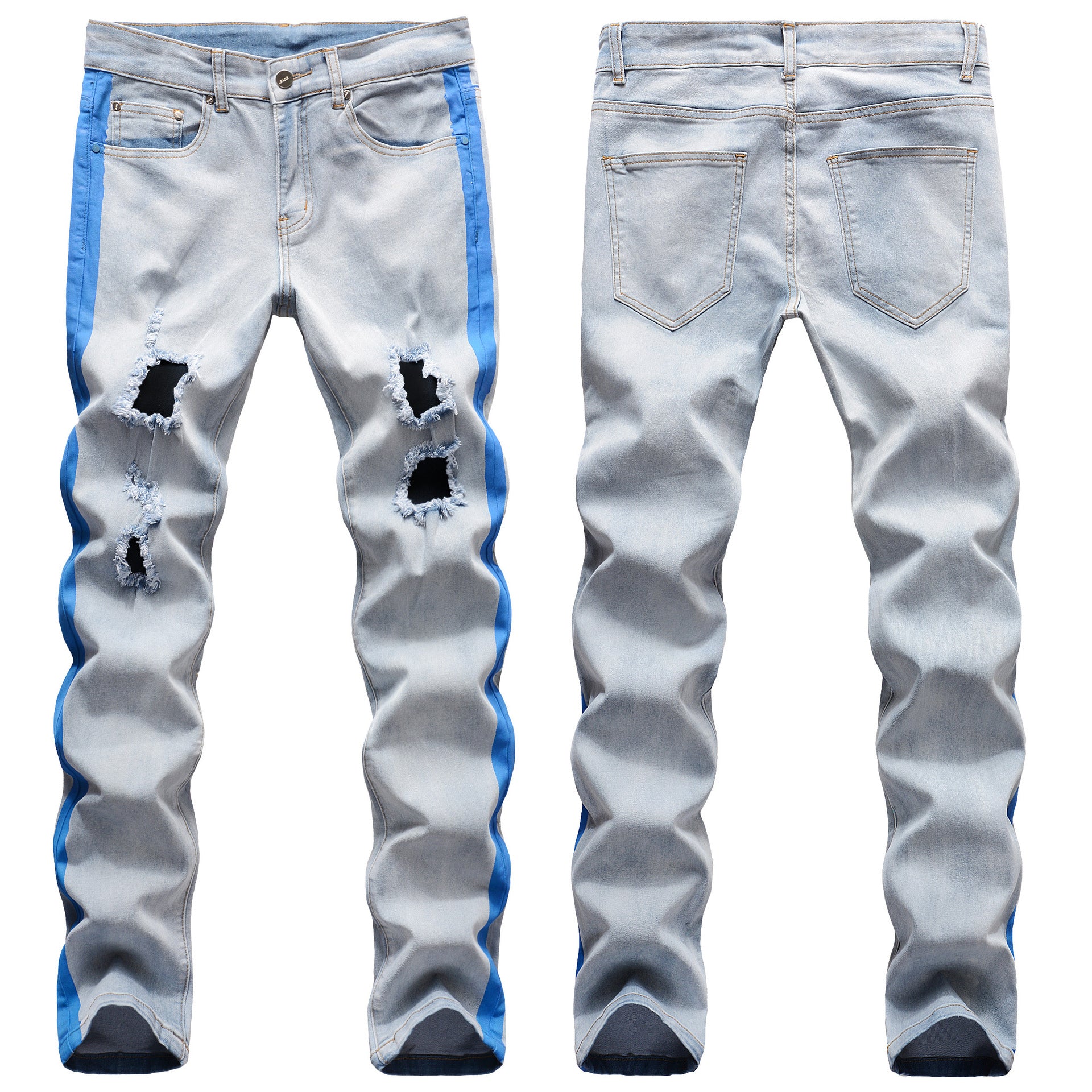 Fashion Skinny Ripped Printed Man Denim Pant Jean  Slim Fit Straight Mens Pants Jeans