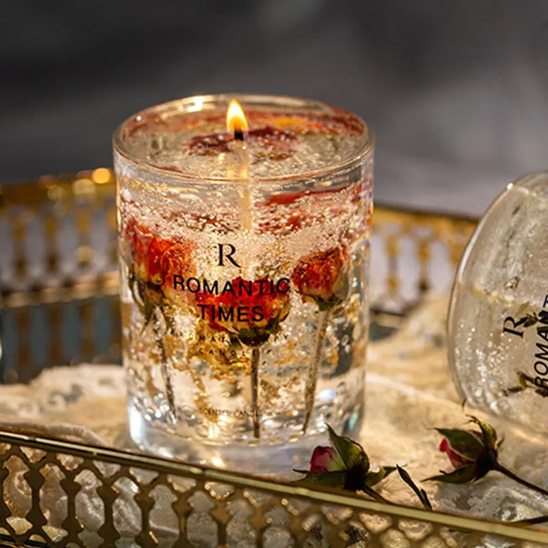 Flower Fruit Essential Oil Scented Candle Transparent Gold Foil Wedding Decoration Candle Smokeless Aromatherapy Home Candles