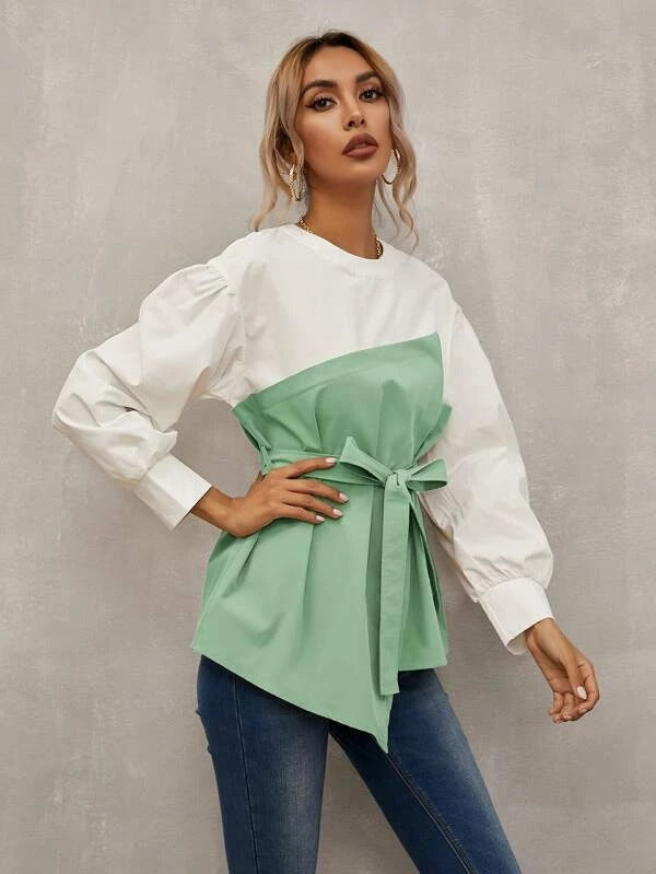 XLL New Crew Neck Blouse Long Sleeve Woman Tops Fashionable Pullover Women's Blouses & Shirts