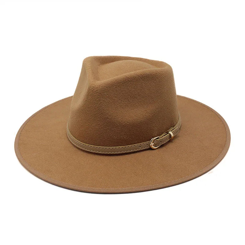 Women Hats Khaki Camel  Wide Brim Felt Fedoras Hats Wool Vintage Dress Formal Church Hat Fashionable Jazz Hats