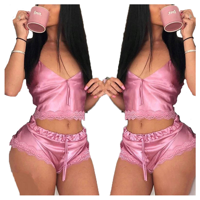 8039  Wholesale Women Two Piece Lingerie Sgirls Sleepwear Pajamas Girls Sleepwear v Neck Sexy Lingeries Cute Lingerie Set