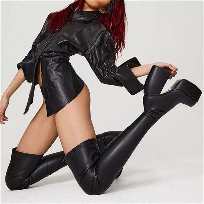 M2133-Winter Chunky Boots Women Thigh High Boots Women Leather Boots Women
